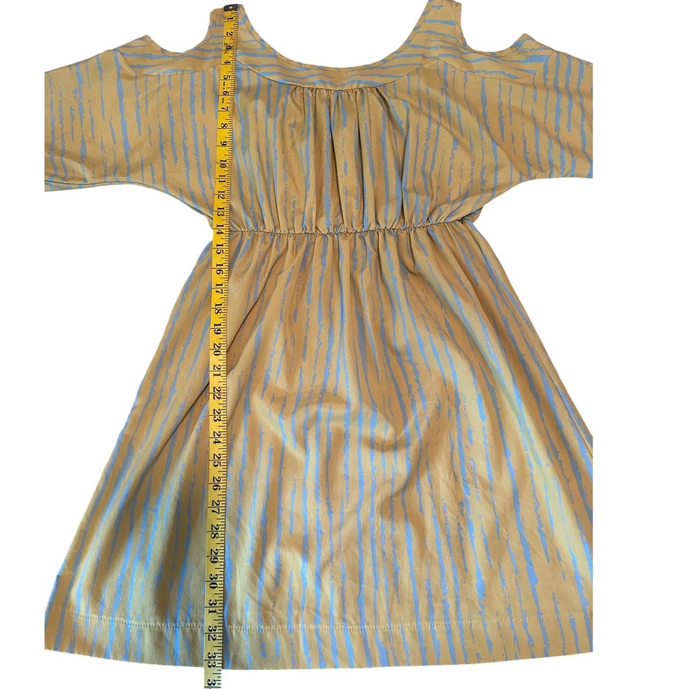 Traciel Womens Yellow Blue Striped Cold Shoulder Empire Waist Mini Dress Large - Picture 6 of 9